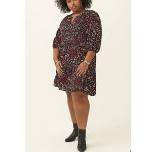 Molly&Isadora Women's Gail Tiered Babydoll Dress in Black floral Size 3X NWT